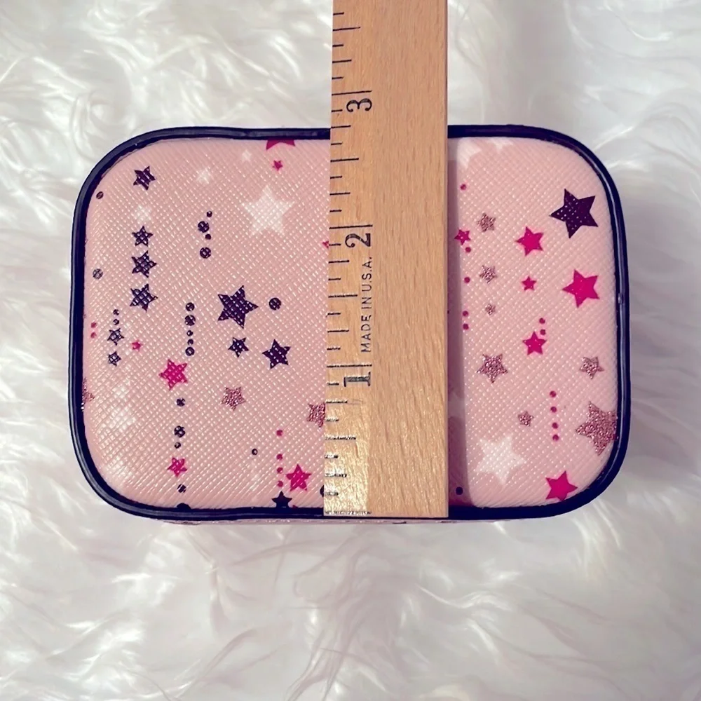 Brand New Kate Spade Genuine Leather Pink Stars Zippered Travel Jewelry Box